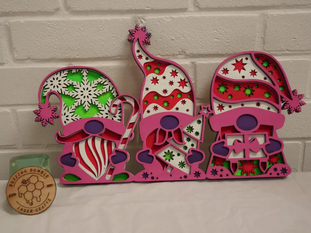 Wooden Three Christmas Gnomes Display