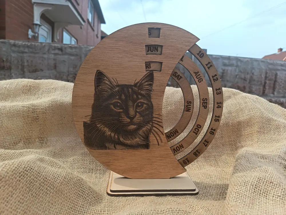 Perpetual Calendar Cat Engraving