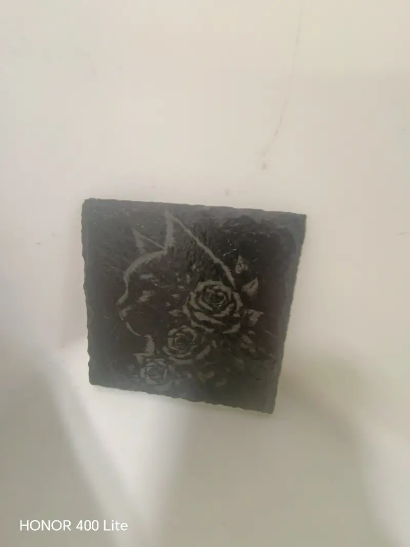 Slate Coaster Dark Cat Design 3