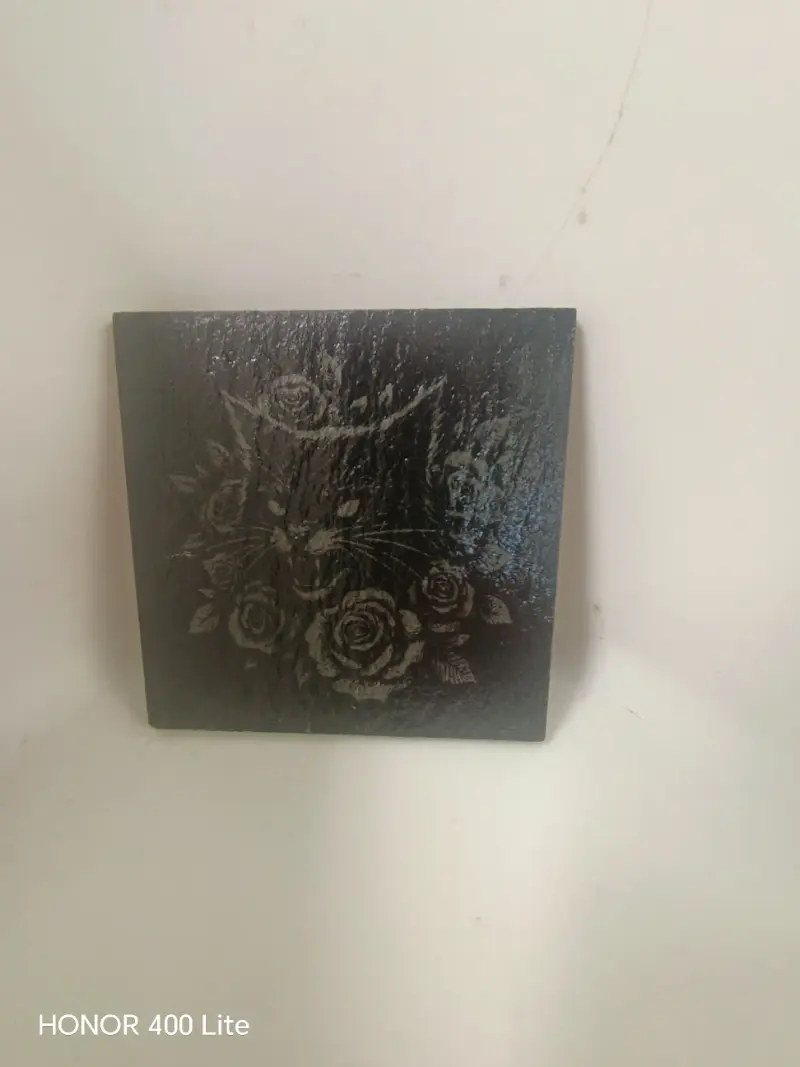 Slate Coaster Dark Cat Design 2