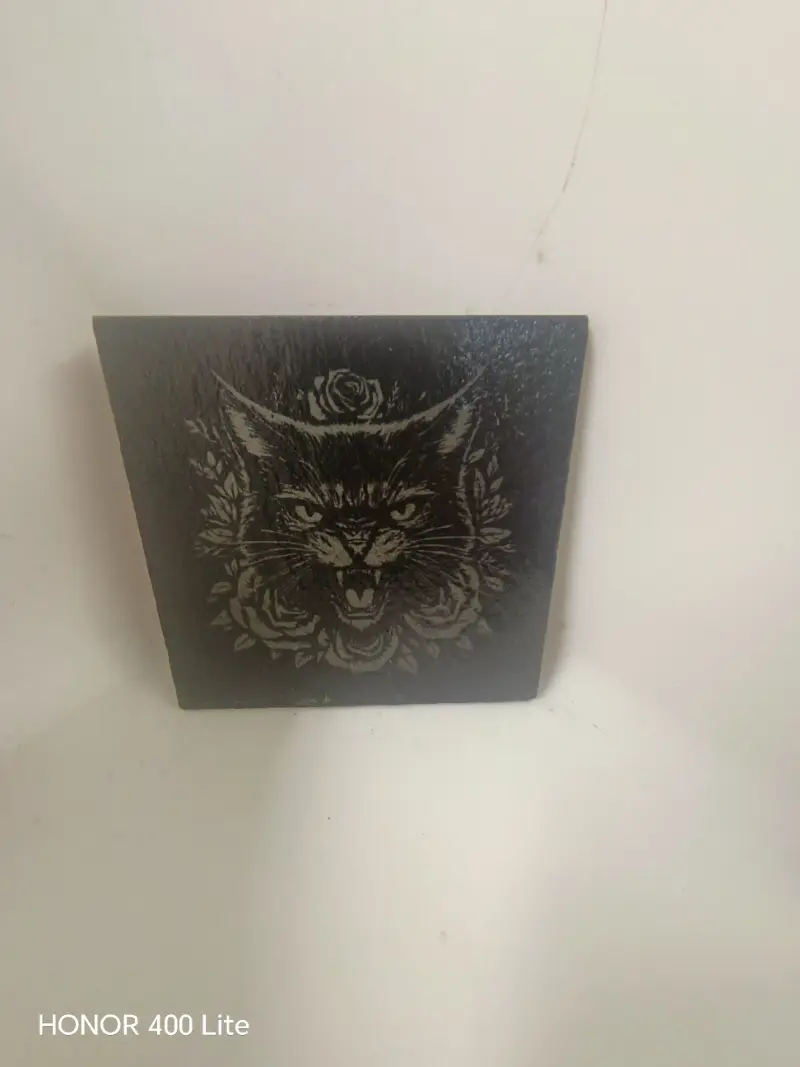 Slate Coaster Dark Cat Design 1